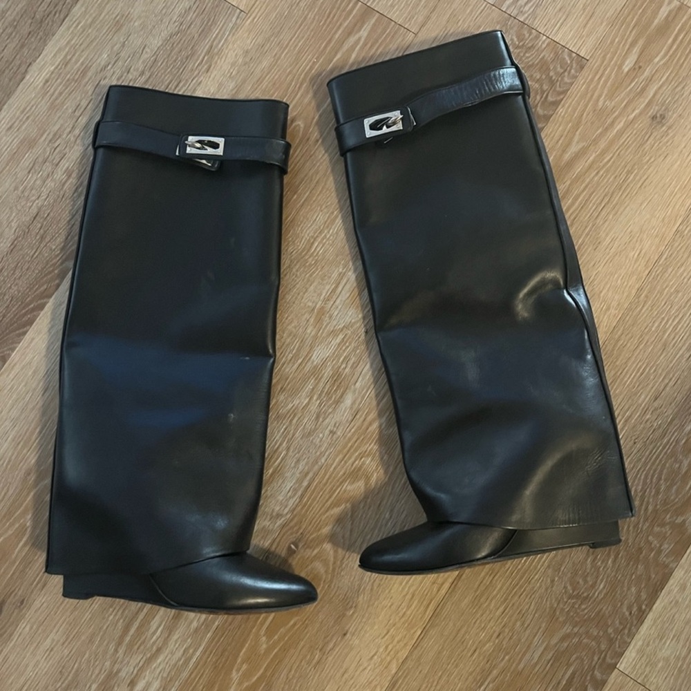 Givenchy Shark Lock Knee‑High Leather Boots